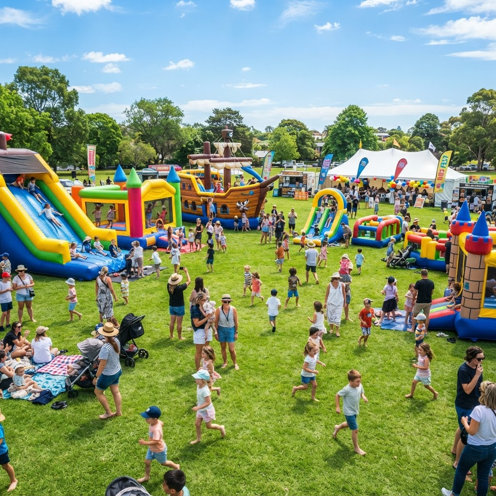 A lively kids party with a combo bouncer and cotton candy